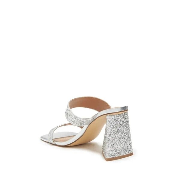 ABOUND "Carina" Block Triangle Heel Sandals Silver Glitter Slides - Picture 11 of 11